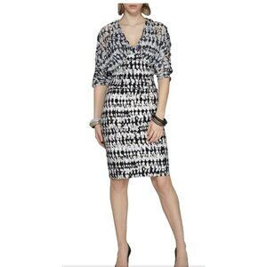 Badgley Mischka Sally Women 2 V-Neck 3/4 Sleeve Printed Cotton Blend Knit‎ Dress